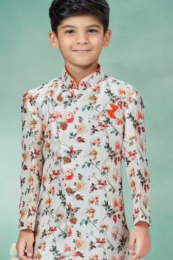 Off white flower degital printed indowestern