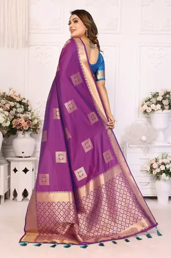 Purple soft art silk blend with zari weaving borders saree with blouse