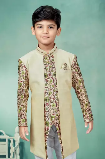 Off white flower degital printed with less work indowestern