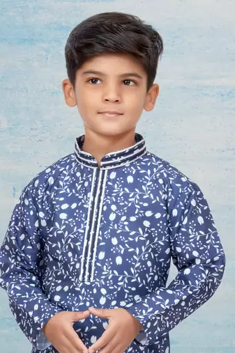 Off white flower printed kurta pajama with thread work