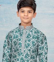 Off white flower printed kurta pajama with thread work