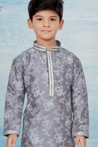 Off white flower printed kurta pajama with thread work