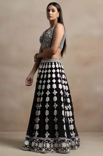 black sequins georgette wedding lehenga set choli with dupatta with dupatta