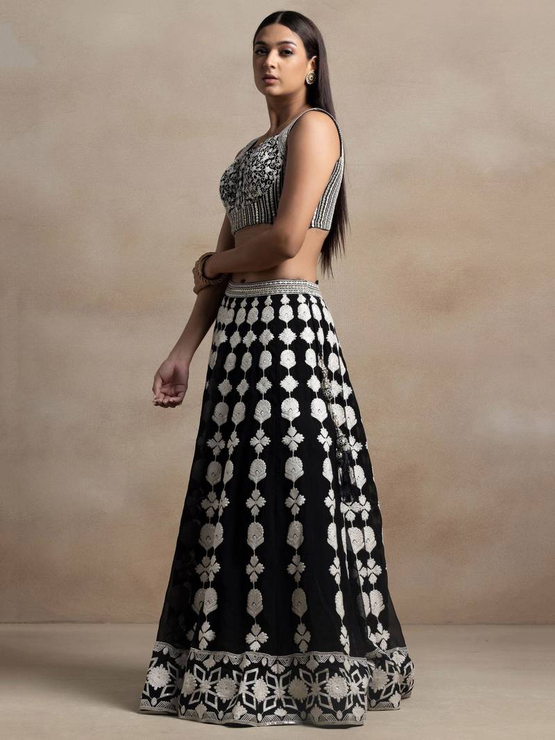 Adorable Black Sequins Georgette Wedding Lehenga Choli With Dupatta