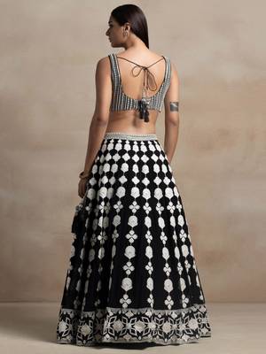black sequins georgette wedding lehenga set choli with dupatta with dupatta 4