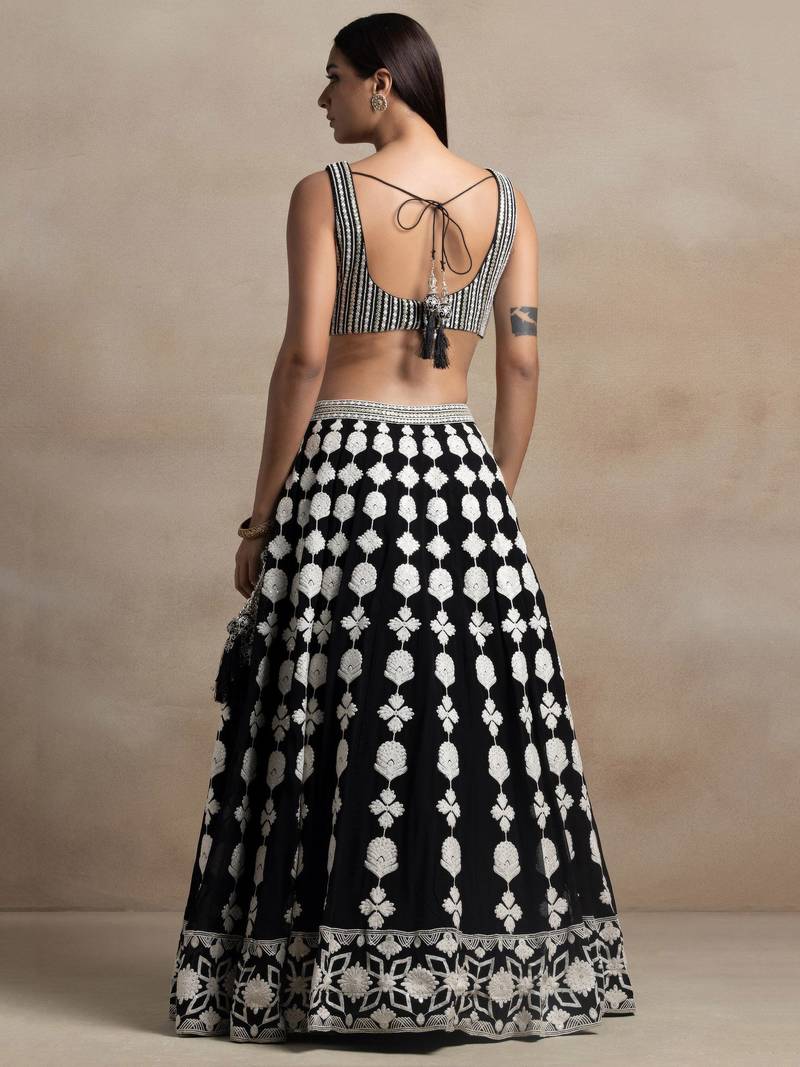 Adorable Black Sequins Georgette Wedding Lehenga Choli With Dupatta