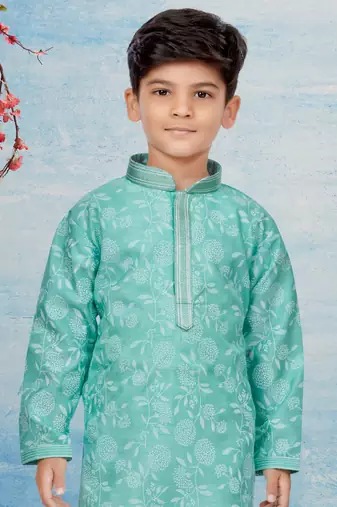Off white flower printed kurta pajama with thread work