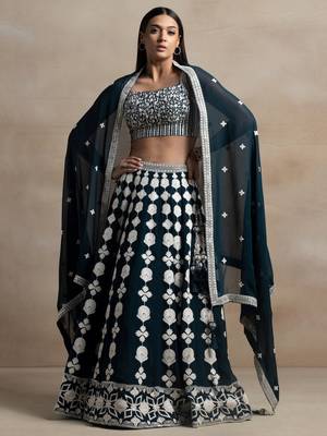 green sequins georgette wedding lehenga set choli with dupatta with dupatta 1