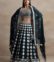 green sequins georgette wedding lehenga set choli with dupatta with dupatta