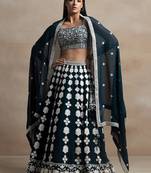 Wonderful Green Sequins Georgette Wedding Lehenga Choli With Dupatta