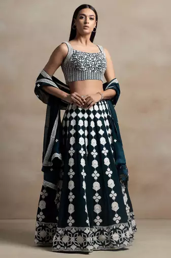 green sequins georgette wedding lehenga set choli with dupatta with dupatta