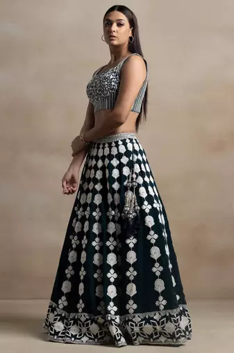 green sequins georgette wedding lehenga set choli with dupatta with dupatta