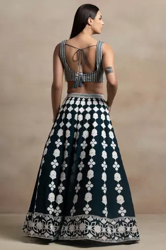 green sequins georgette wedding lehenga set choli with dupatta with dupatta