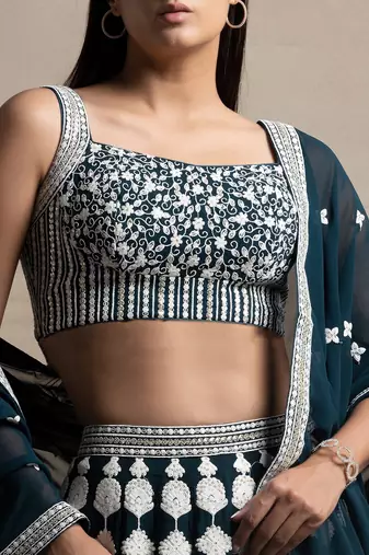 green sequins georgette wedding lehenga set choli with dupatta with dupatta