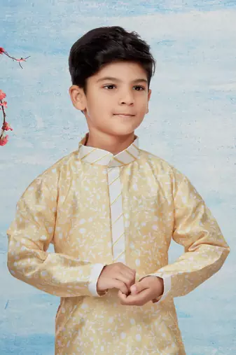 Off white flower printed kurta pajama with thread work