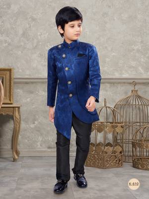 Black classic indowestern sherwani set with thread and less work with fancy button 1