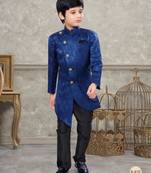 Black classic indowestern sherwani set with thread and less work with fancy button