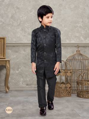 Black classic indowestern sherwani set with thread and less work with fancy button 1