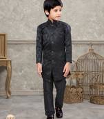 Black classic indowestern sherwani set with thread and less work with fancy button