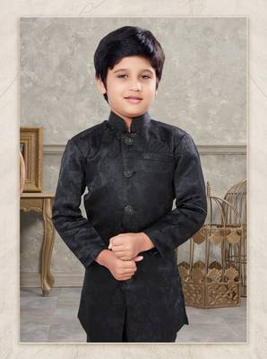 Black classic indowestern sherwani set with thread and less work with fancy button 2