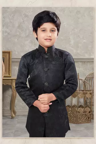Black classic indowestern sherwani set with thread and less work with fancy button
