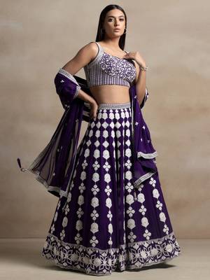 purple sequins georgette wedding lehenga set choli with dupatta with dupatta 2
