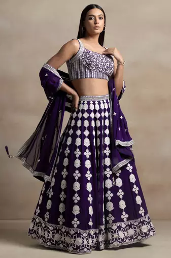 purple sequins georgette wedding lehenga set choli with dupatta with dupatta