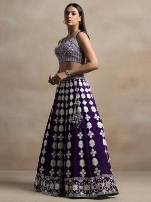 purple sequins georgette wedding lehenga set choli with dupatta with dupatta 3