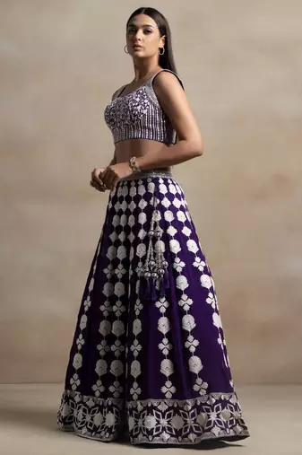 purple sequins georgette wedding lehenga set choli with dupatta with dupatta
