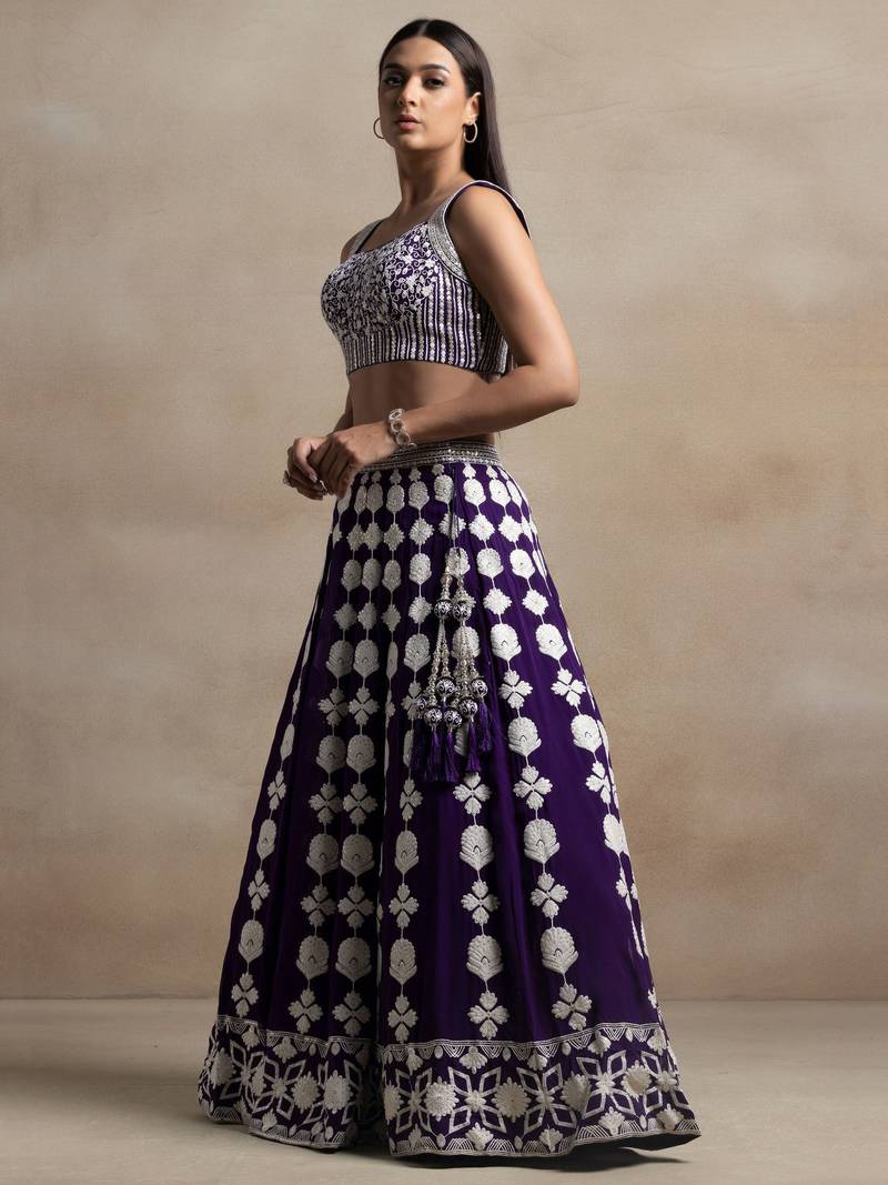 Wonderful Purple Sequins Georgette Wedding Lehenga Choli With Dupatta