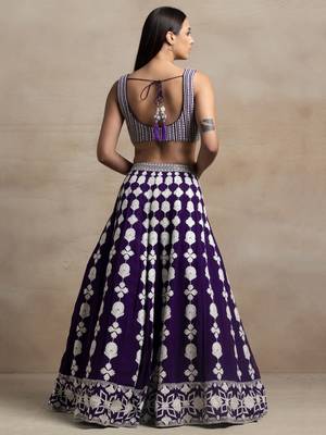 purple sequins georgette wedding lehenga set choli with dupatta with dupatta 4