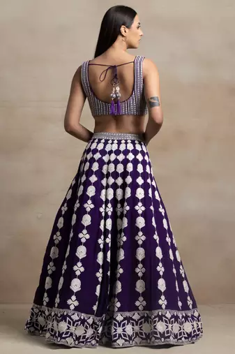 purple sequins georgette wedding lehenga set choli with dupatta with dupatta