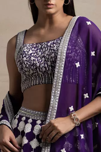 purple sequins georgette wedding lehenga set choli with dupatta with dupatta