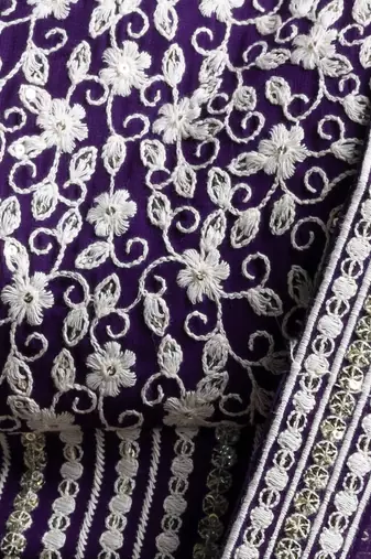 purple sequins georgette wedding lehenga set choli with dupatta with dupatta