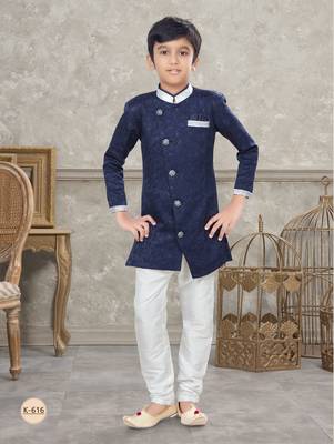 Off white classic indowestern sherwani set with thread and less work with fancy button 1