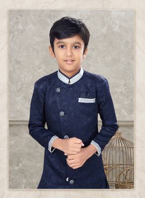 Off white classic indowestern sherwani set with thread and less work with fancy button 2