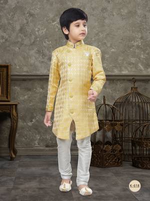 Off white classic indowestern sherwani set with thread and less work with fancy button 1