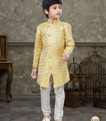 Off white classic indowestern sherwani set with thread and less work with fancy button