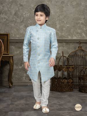 Off white classic indowestern sherwani set with thread and less work with fancy button 1