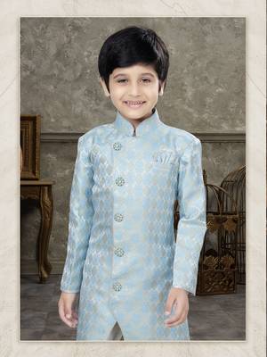 Off white classic indowestern sherwani set with thread and less work with fancy button 2