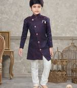 Off white classic indowestern sherwani set with thread and less work with fancy button