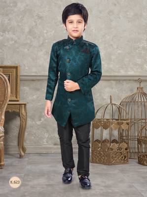 Black classic indowestern sherwani set with thread and less work with fancy button 1