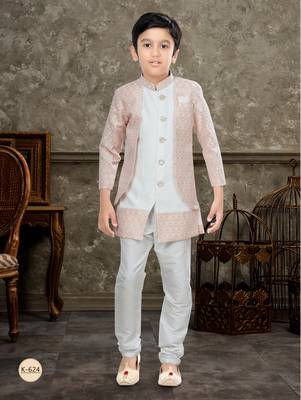 Off white classic indowestern sherwani set with thread and less work with fancy button 1