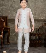 Off white classic indowestern sherwani set with thread and less work with fancy button
