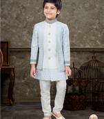 Off white classic indowestern sherwani set with thread and less work with fancy button