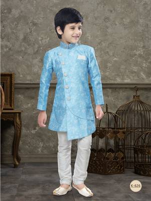 Off white classic indowestern sherwani set with thread and less work with fancy button 1