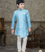 Off white classic indowestern sherwani set with thread and less work with fancy button