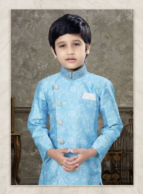 Off white classic indowestern sherwani set with thread and less work with fancy button 2