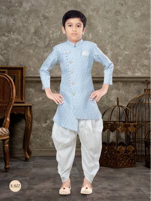 Off white classic indowestern sherwani set with thread and less work with fancy button 1