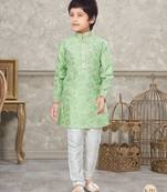Off white degital printed with thread work kurta pajama set